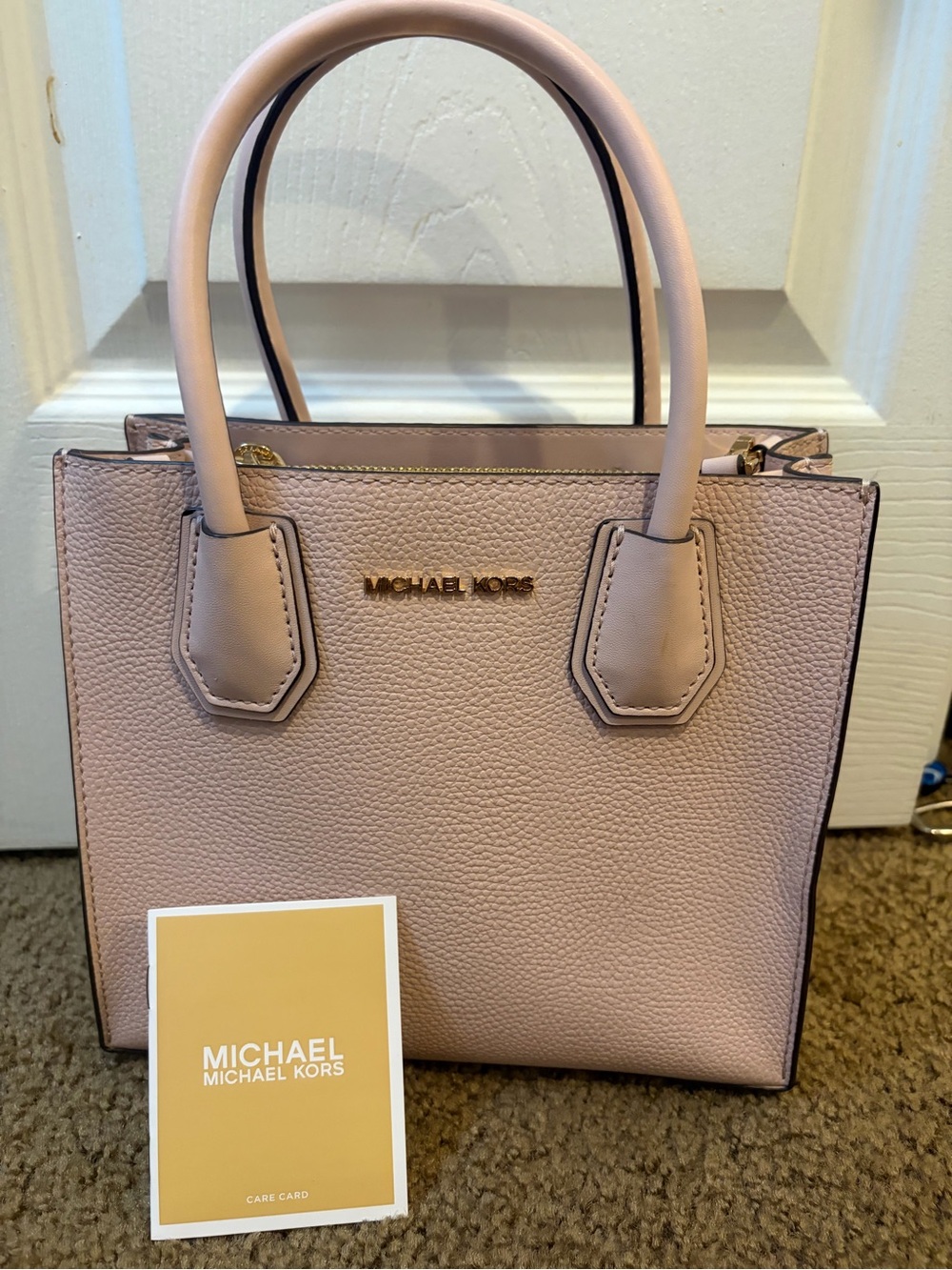 Michael Kors Pale Pink Leather Marlyn Satchel with Gold Hardware